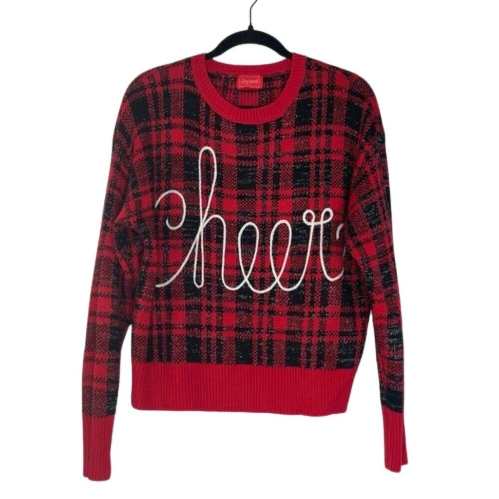 Joyland "Cheer" red plaid checkered knitted pull over sweater women's